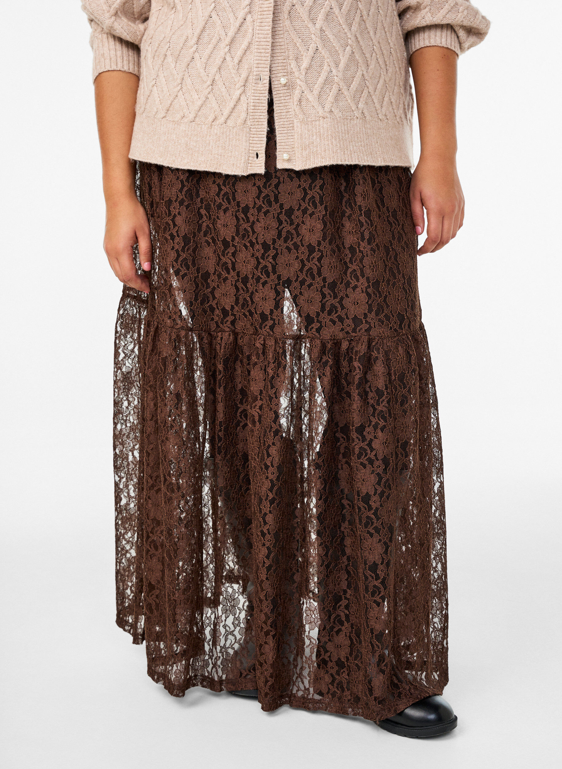 Zizzi Maxi kanten rok, Bruin, Model image number 2