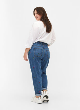 Mille mom fit jeans met borduurwerk, Light Blue Cherry, Model image number 1