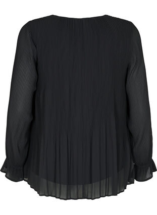 Geplooide blouse met lange mouwen en V-hals, Black, Packshot image number 1