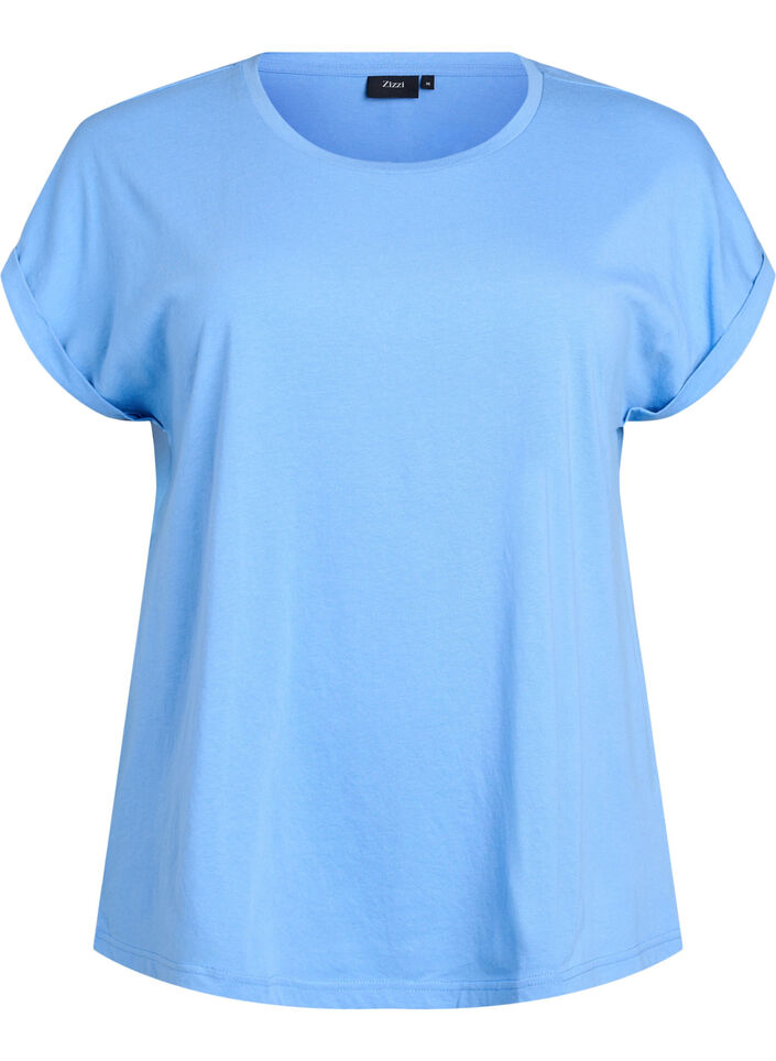 T-shirt met korte mouwen van katoenmix, Blauw, Packshot image number 0