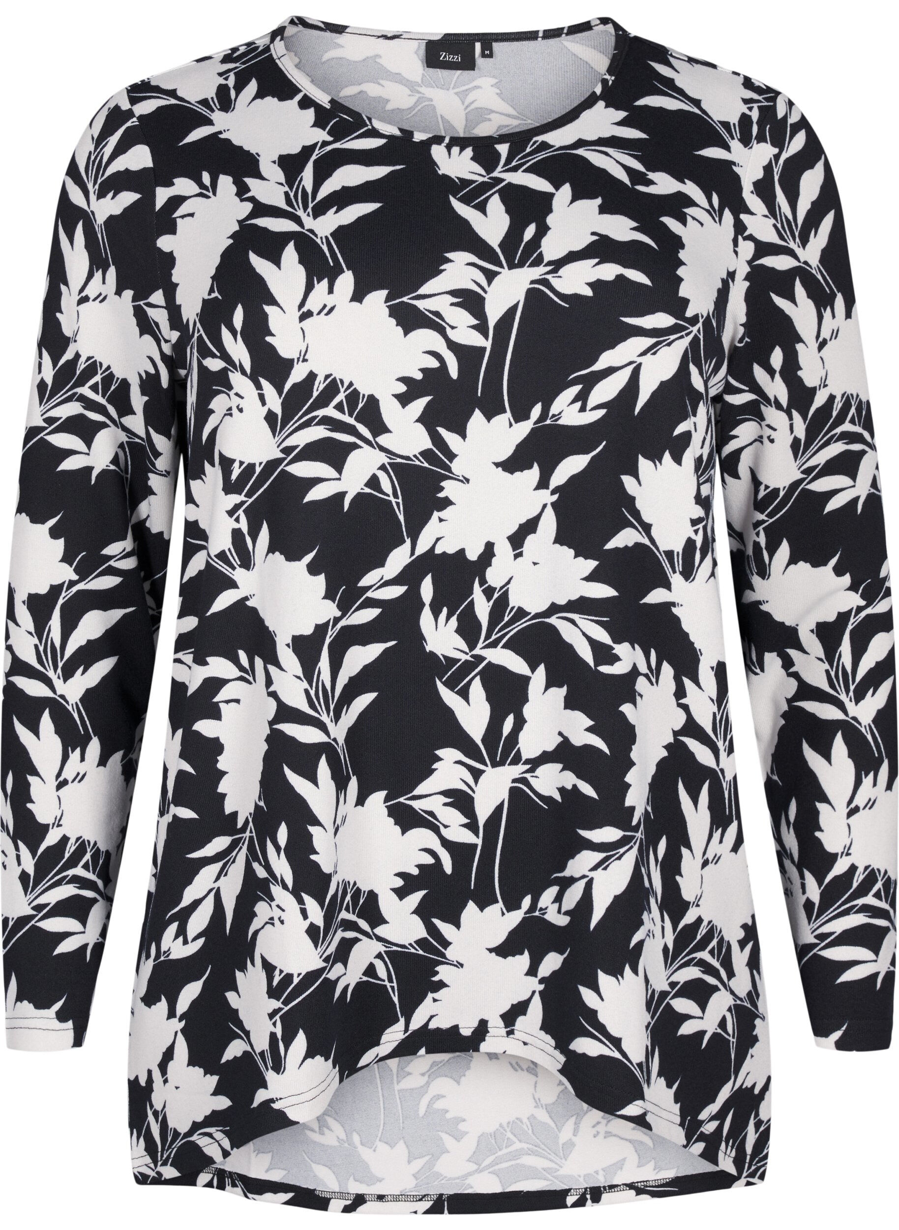 Zizzi Gebloemde blouse met lange mouwen, Blauw, Packshot image number 0