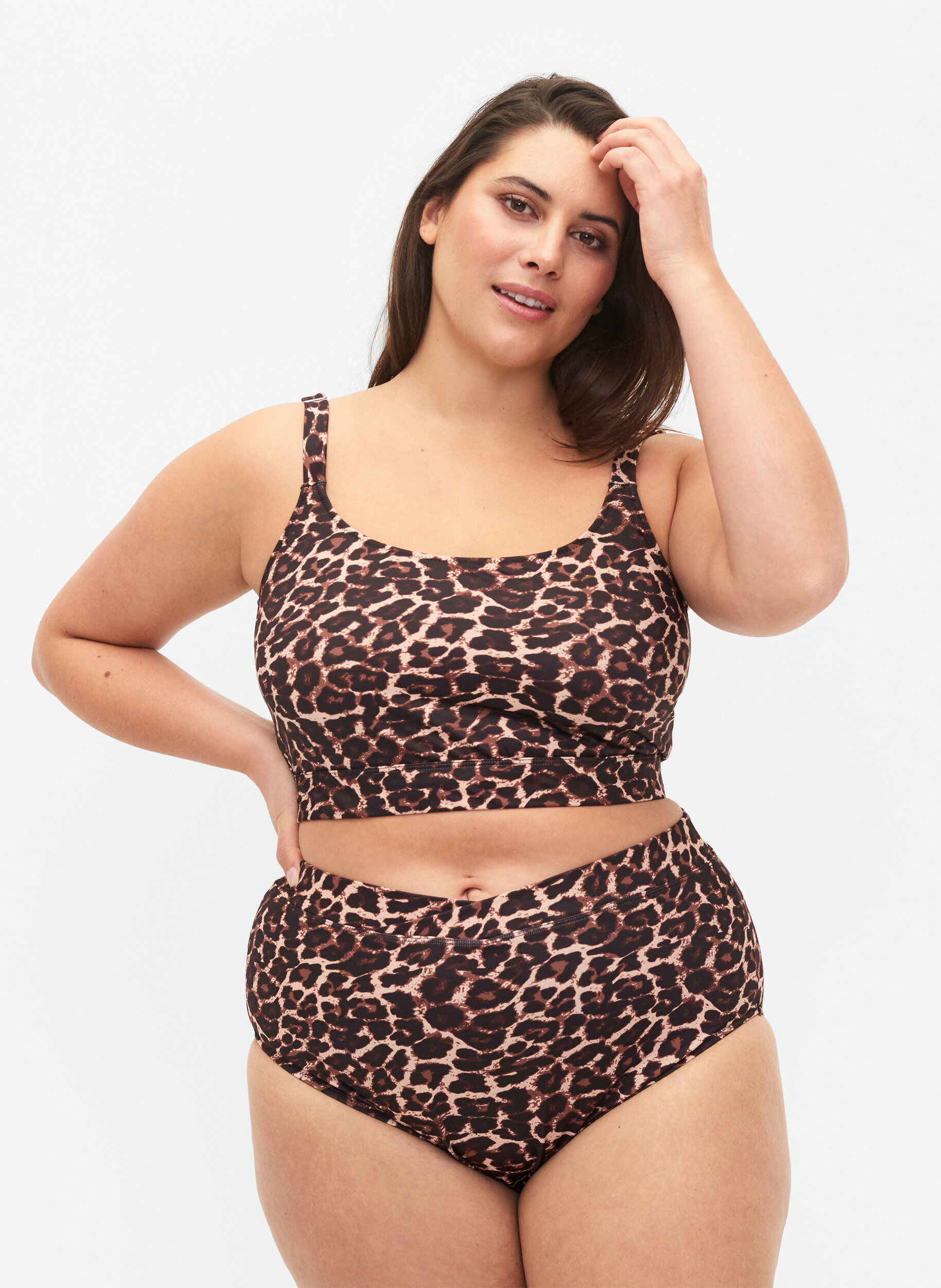 Zizzi Bikinislip met print en hoge taille, Autentic Leopard, Model image number 0