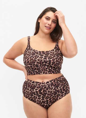 Bikinibroeken met print en hoge taille, Autentic Leopard, Model image number 0