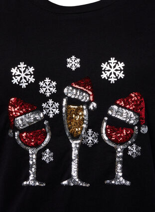 Kerst T-shirt met pailletten, Black w. Wine, Packshot image number 2