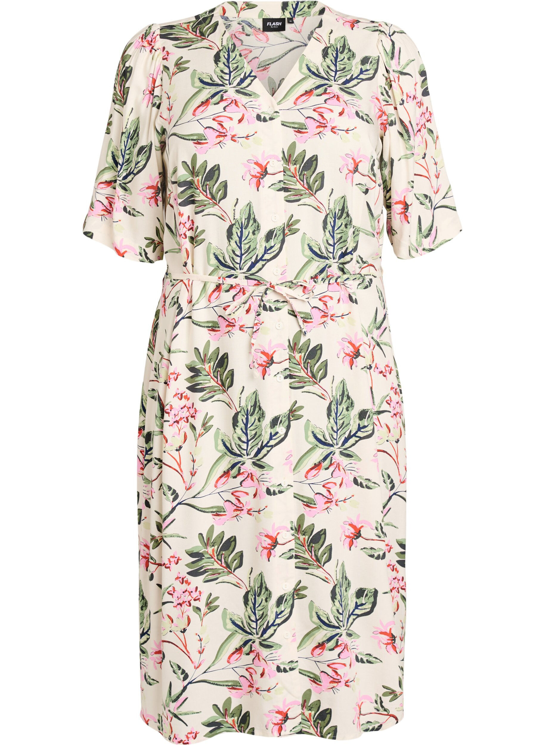 Midijurk met print en strikceintuur