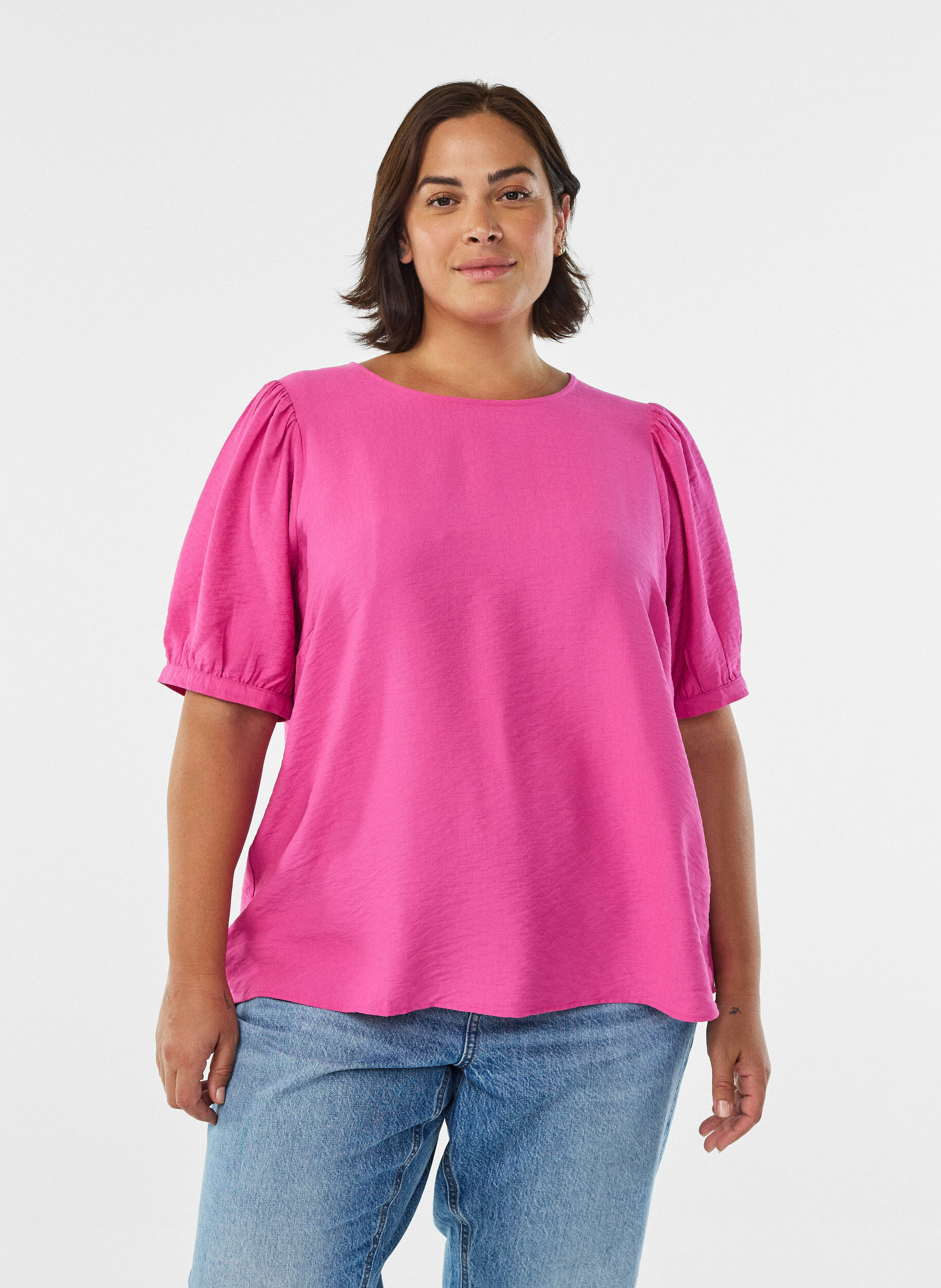 Viscose blouse met 1/2 mouwen, Roze, Model