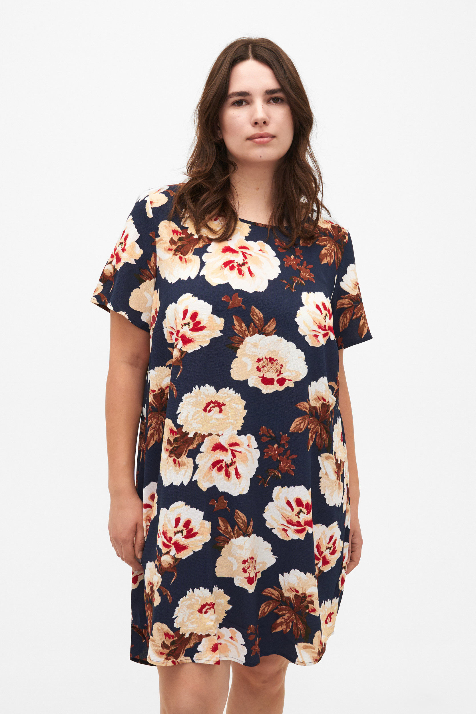 Zizzi Jurk met print en korte mouwen, Blauw, Model image number 0