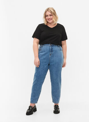 Geknipte Mille jeans met hoge taille, Light blue denim, Model image number 0