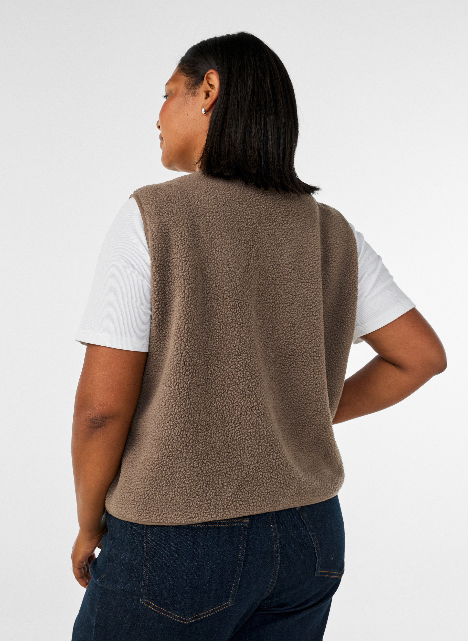 ZizziTeddy gilet met knopen en zakken, Bruin, Model image number 2