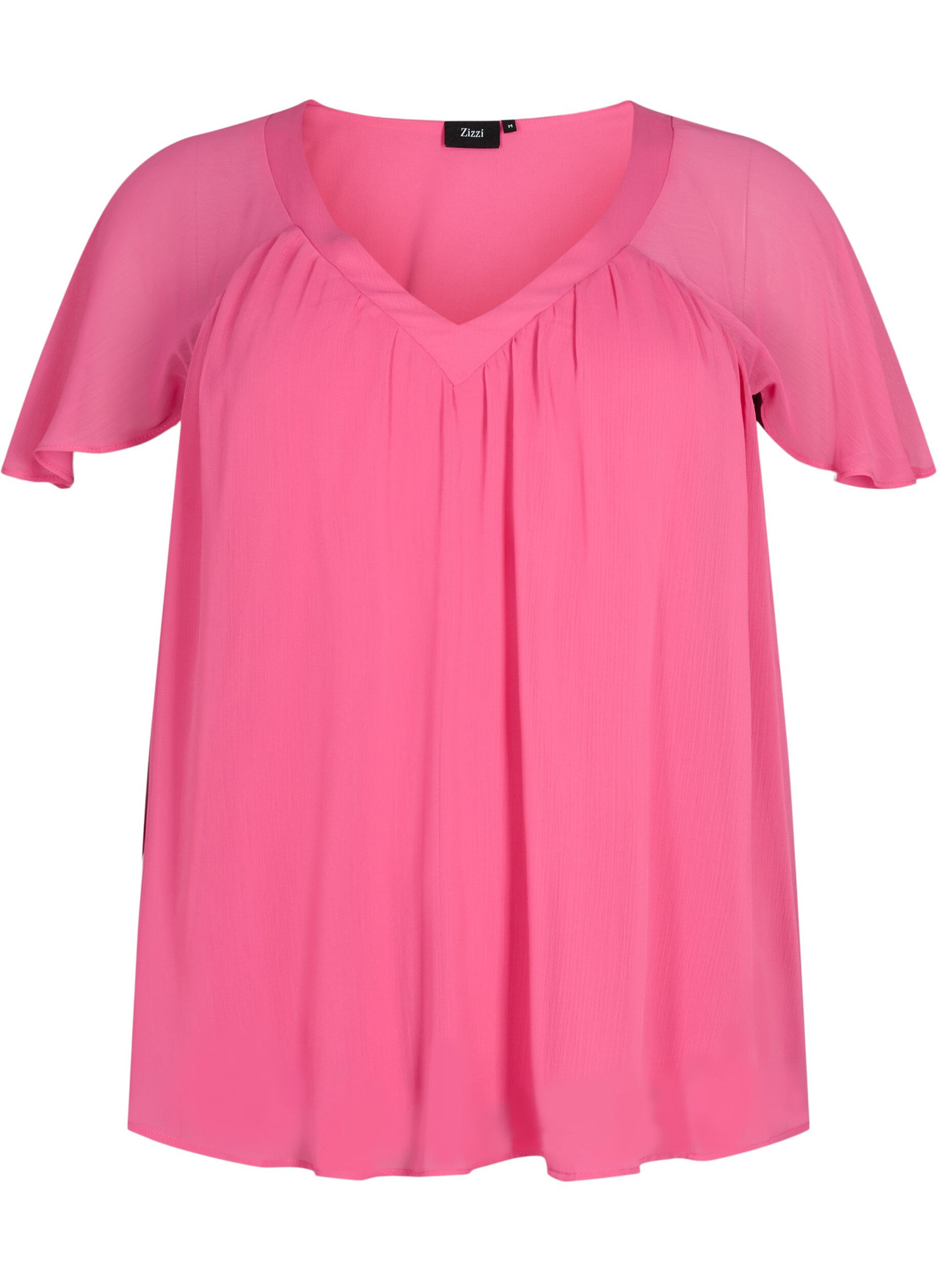 Zizzi Effen blouse met vleermuismouwen en v-hals, Shocking Pink, Packshot image number 0