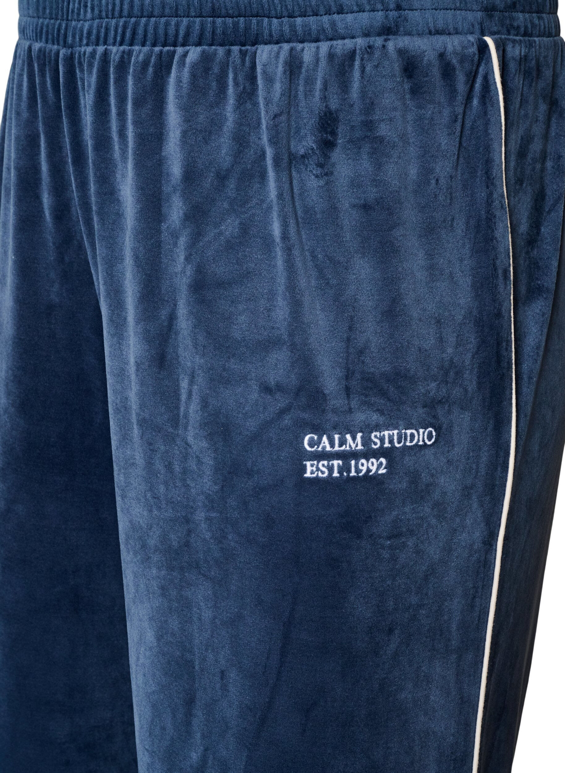 ZizziVeloursbroek met contrasterende biezen, Blauw, Packshot image number 2