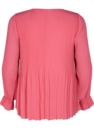 Geplooide blouse met v-hals, Hot Pink, Packshot image number 1