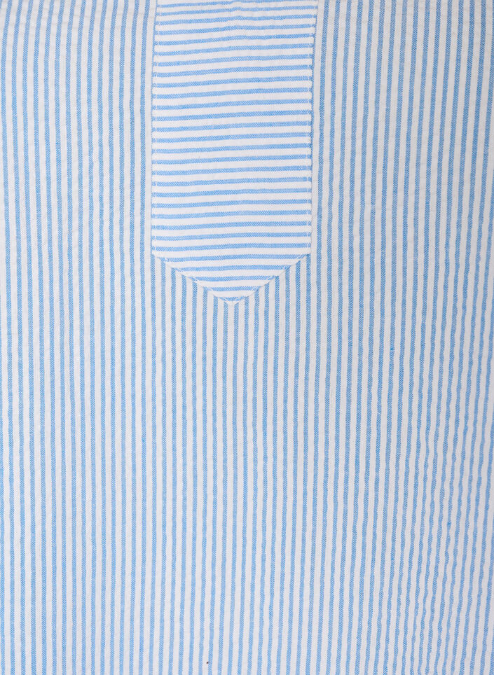 Gestreepte katoenen jurk met ruches en een A-lijn pasvorm, Blauw, Packshot image number 2