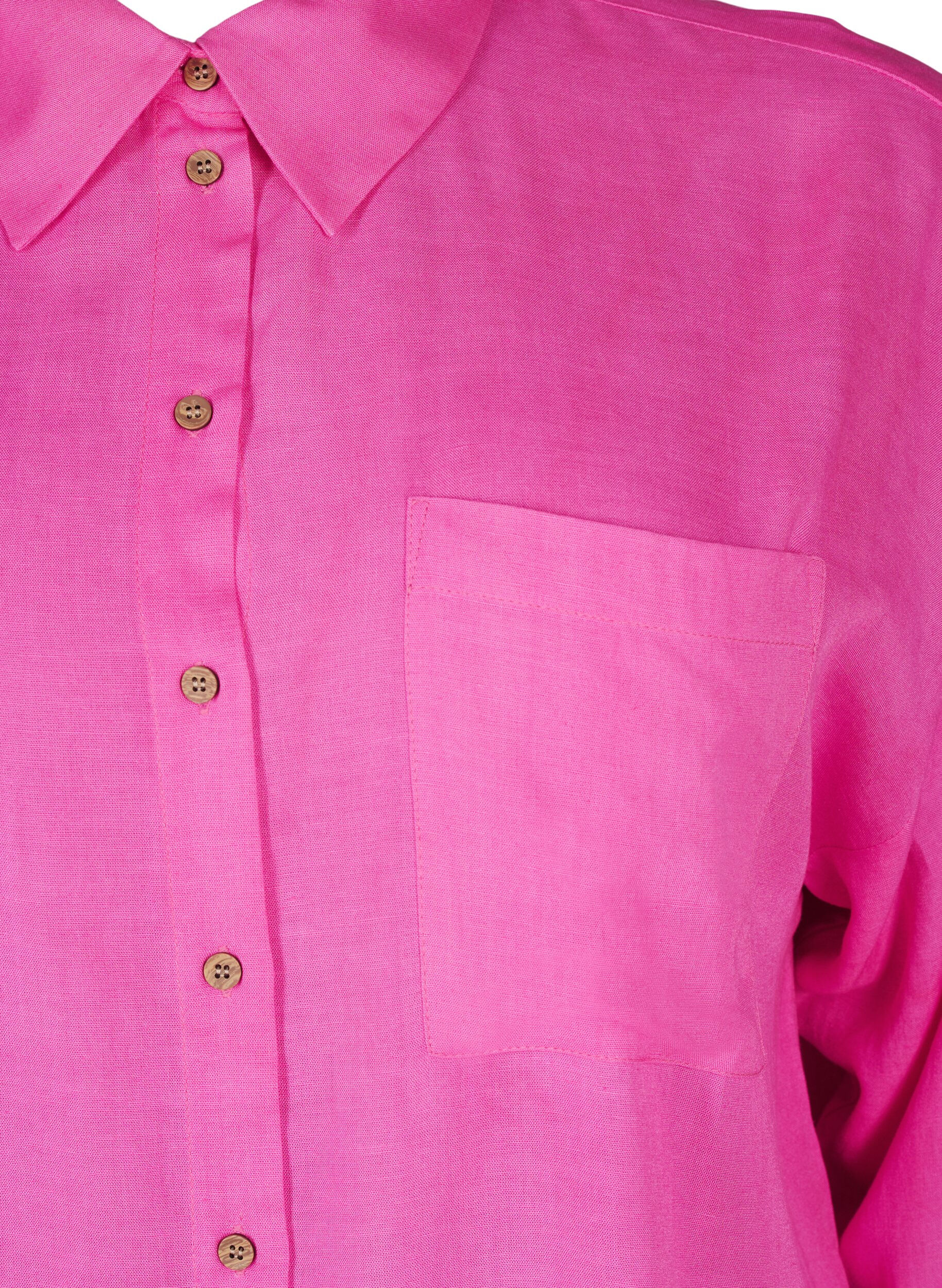 Zizzi Linnen en viscose shirt met lange mouwen, Roze, Packshot image number 2