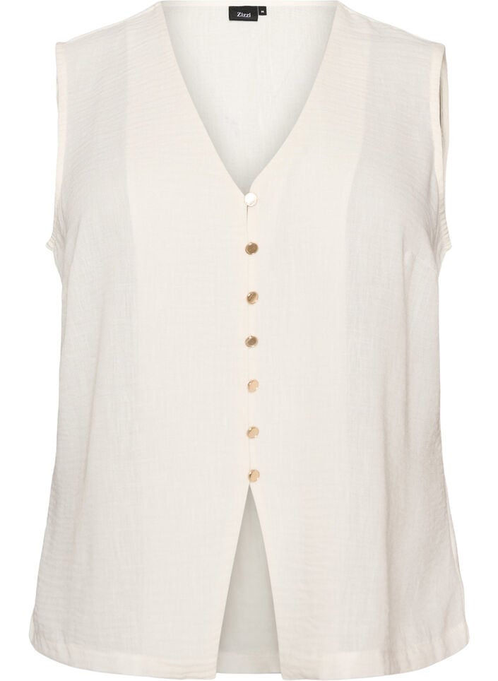 Mouwloos vest met V-hals en knopen, Vanille, Packshot image number 0