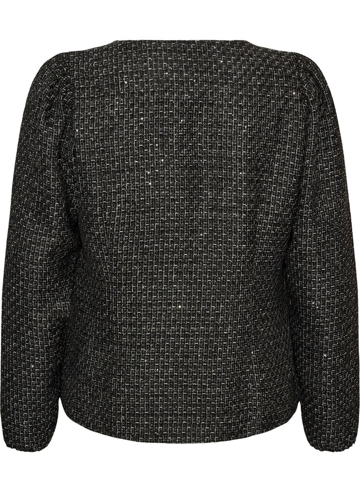 Boucl&eacute; jasje met pailletten en decoratieve knopen, Zwart, Packshot image number 1