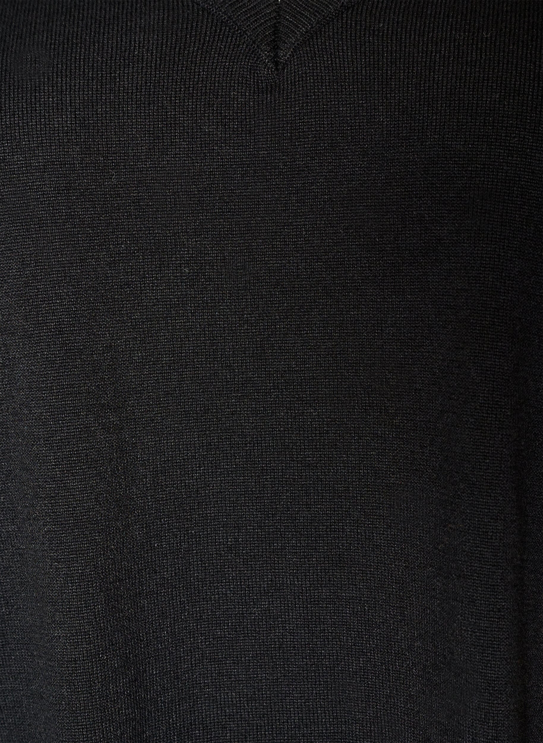 ZizziGebreide blouse met V-hals en kanten rand, Zwart, Packshot image number 2