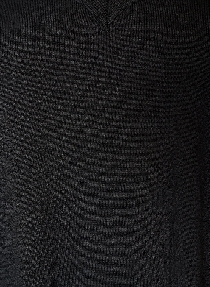 Gebreide blouse met V-hals en kanten rand, Zwart, Packshot image number 2