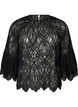 Kanten blouse met lange trompetmouwen en ruches, Zwart, Packshot image number 0
