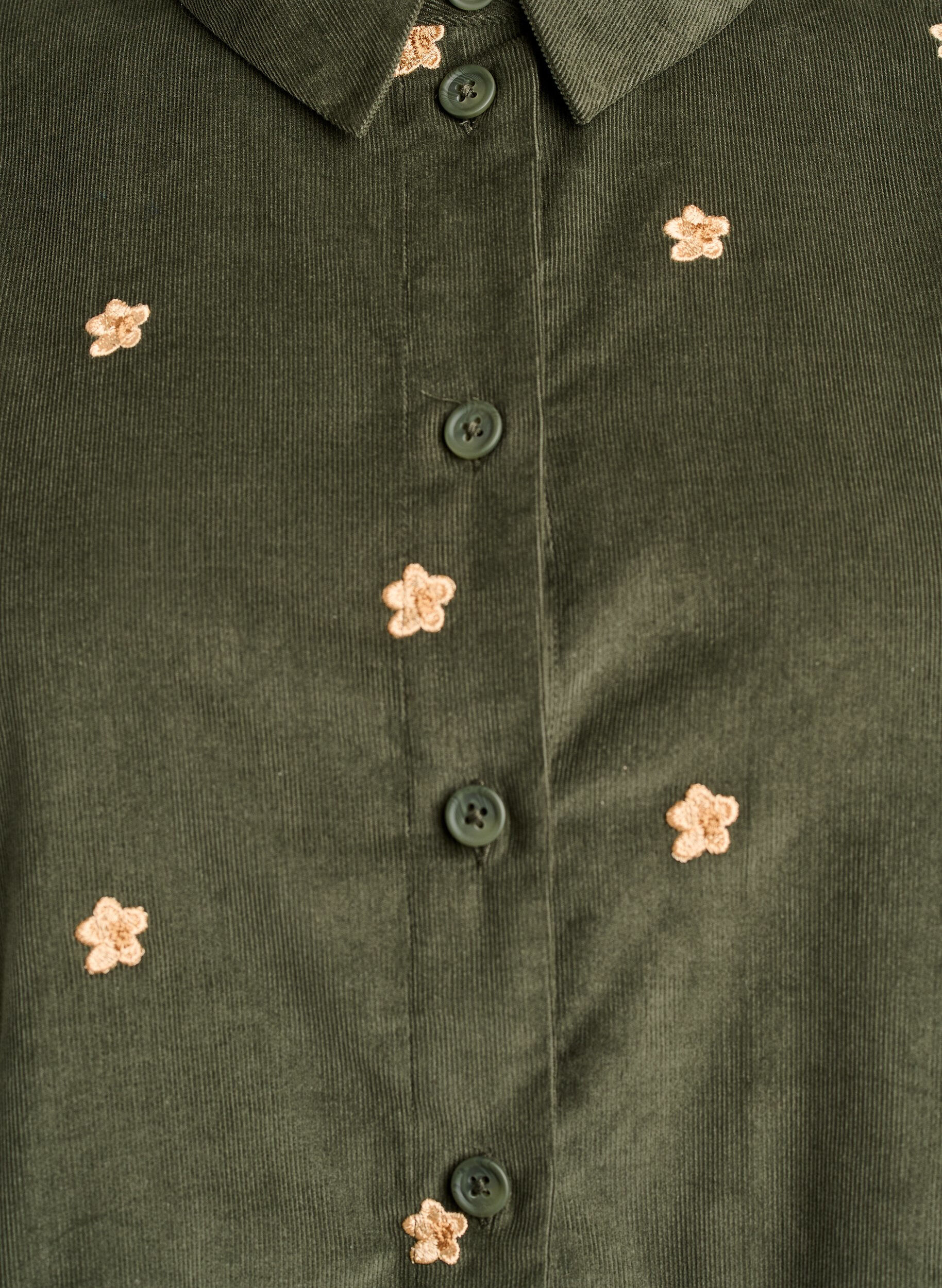 Zizzi Corduroy overhemd met geborduurde bloemen, Groen, Packshot image number 2