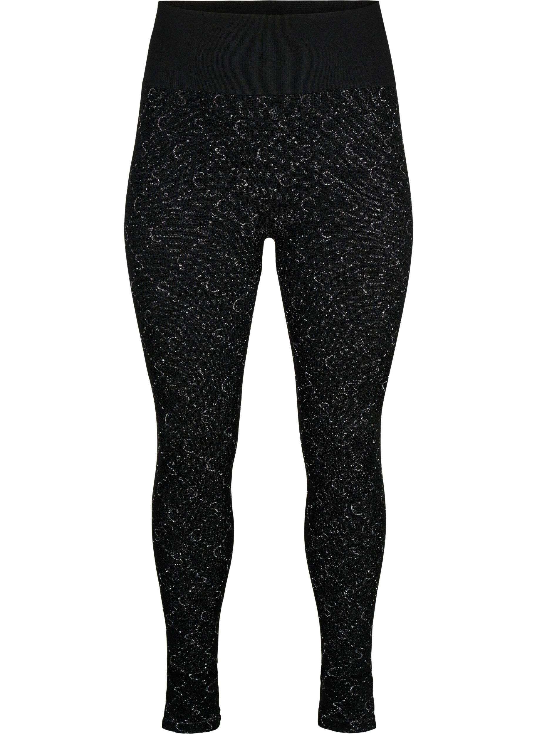Zizzi Naadloze legging met zilverkleurig patroon, Black, Packshot image number 0