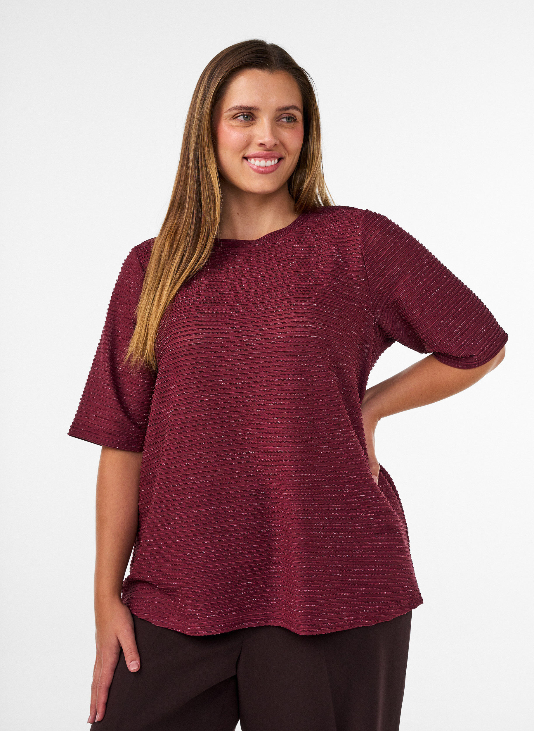 ZizziBlouse met structuur en glitter, Rood, Model image number 0