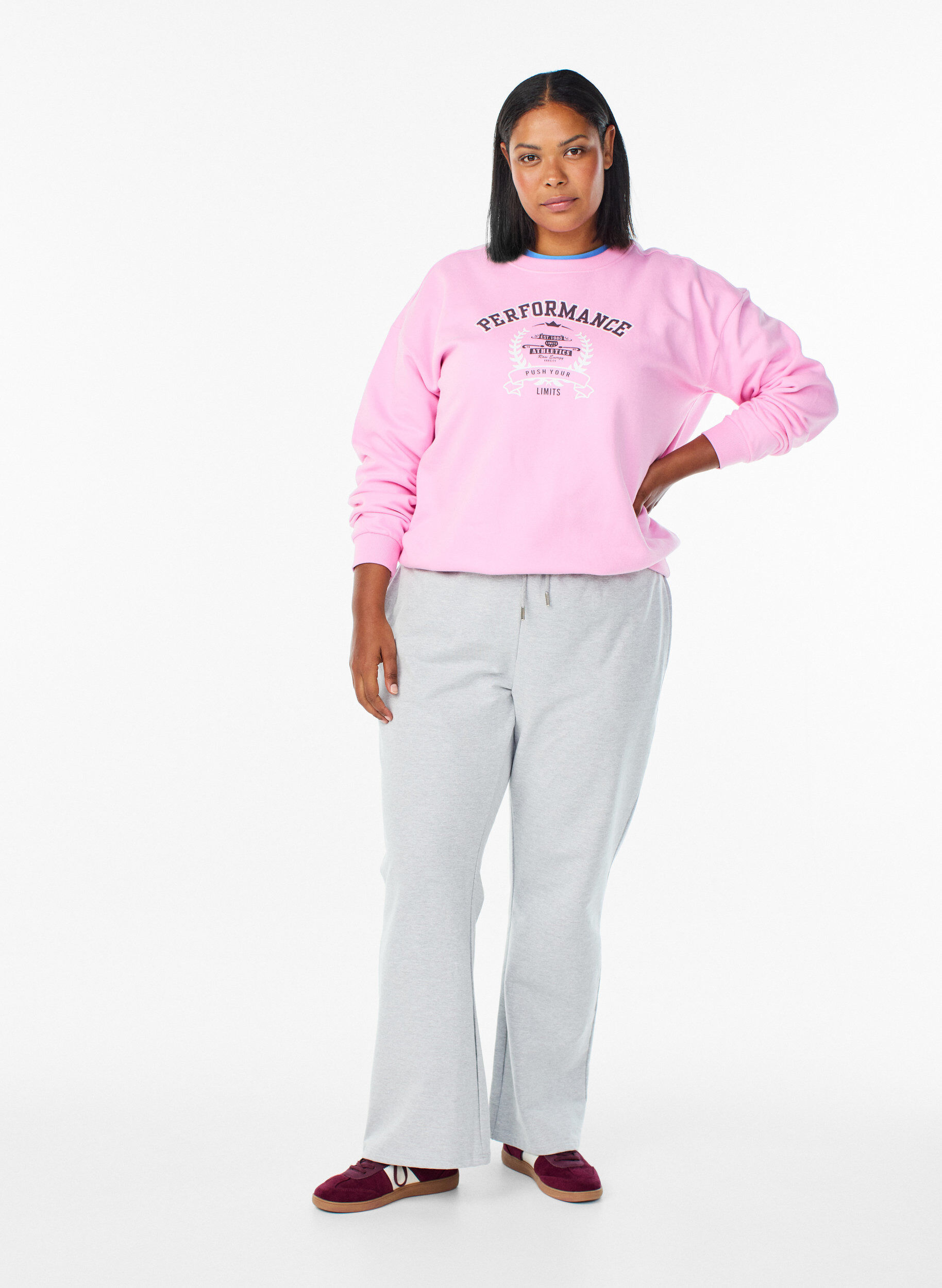 Zizzi Sweatshirt met tekstprint, Roze, Model image number 1
