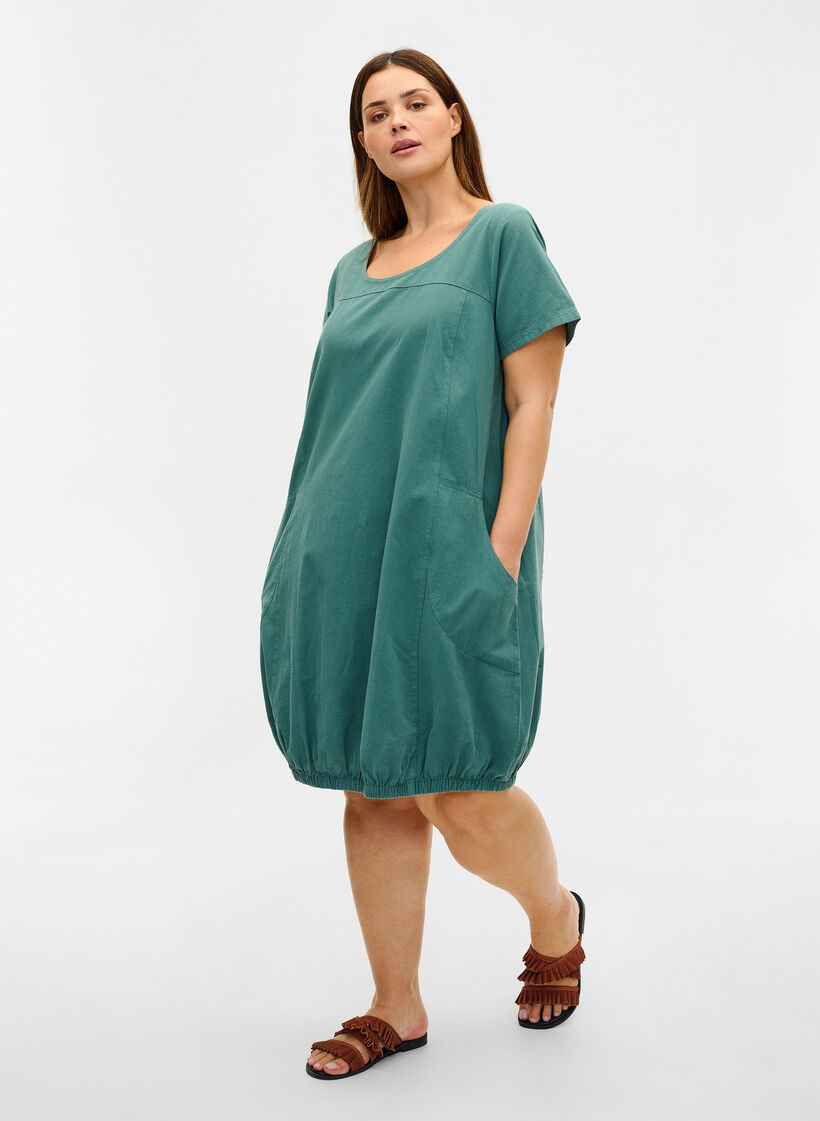 Katoenen jurk met korte mouwen, Groen, Model image number 1