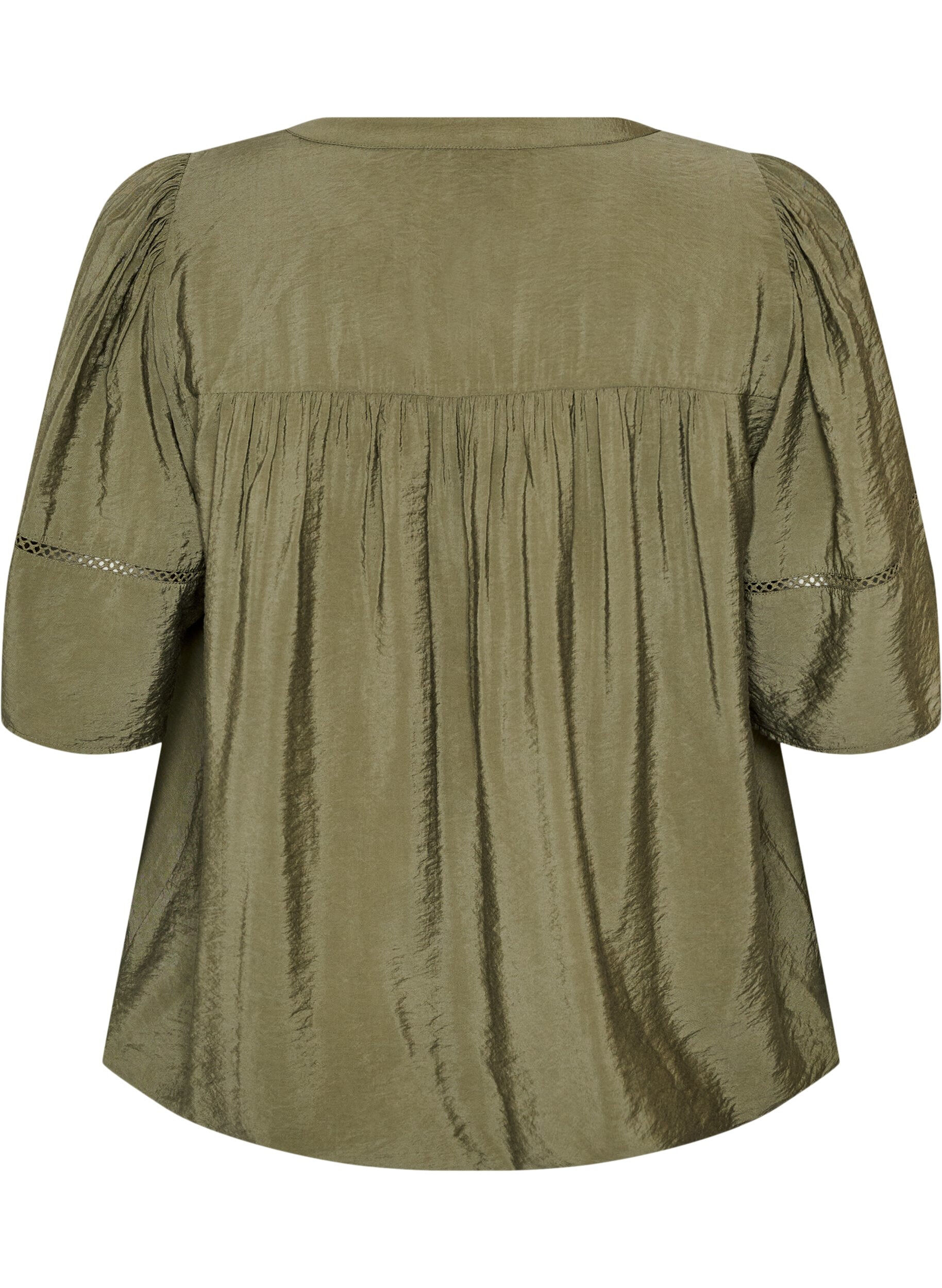 ZizziViscose blouse met plooien en balloneffect, Groen, Packshot image number 1