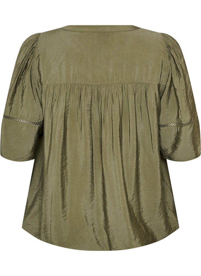 Viscose blouse met plooien en balloneffect, Groen, Packshot image number 1