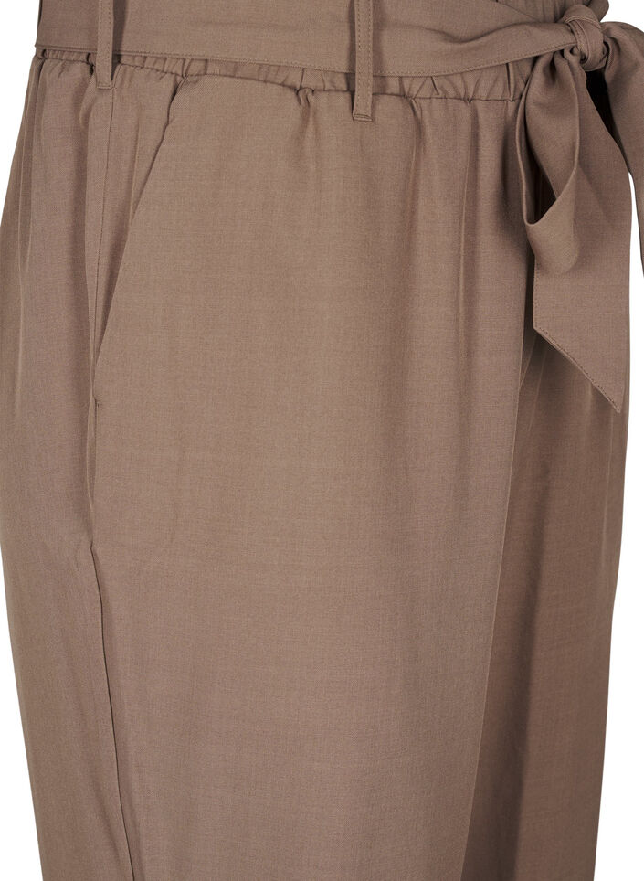 High-waist broek met ruches en een strikriem, Walnut Melange, Packshot image number 2