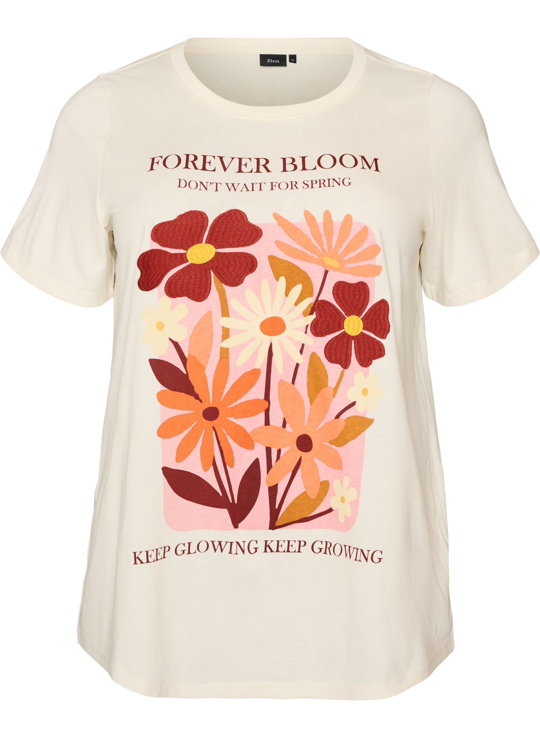 ZizziKatoenen T-shirt met print, Vanille, Packshot image number 0