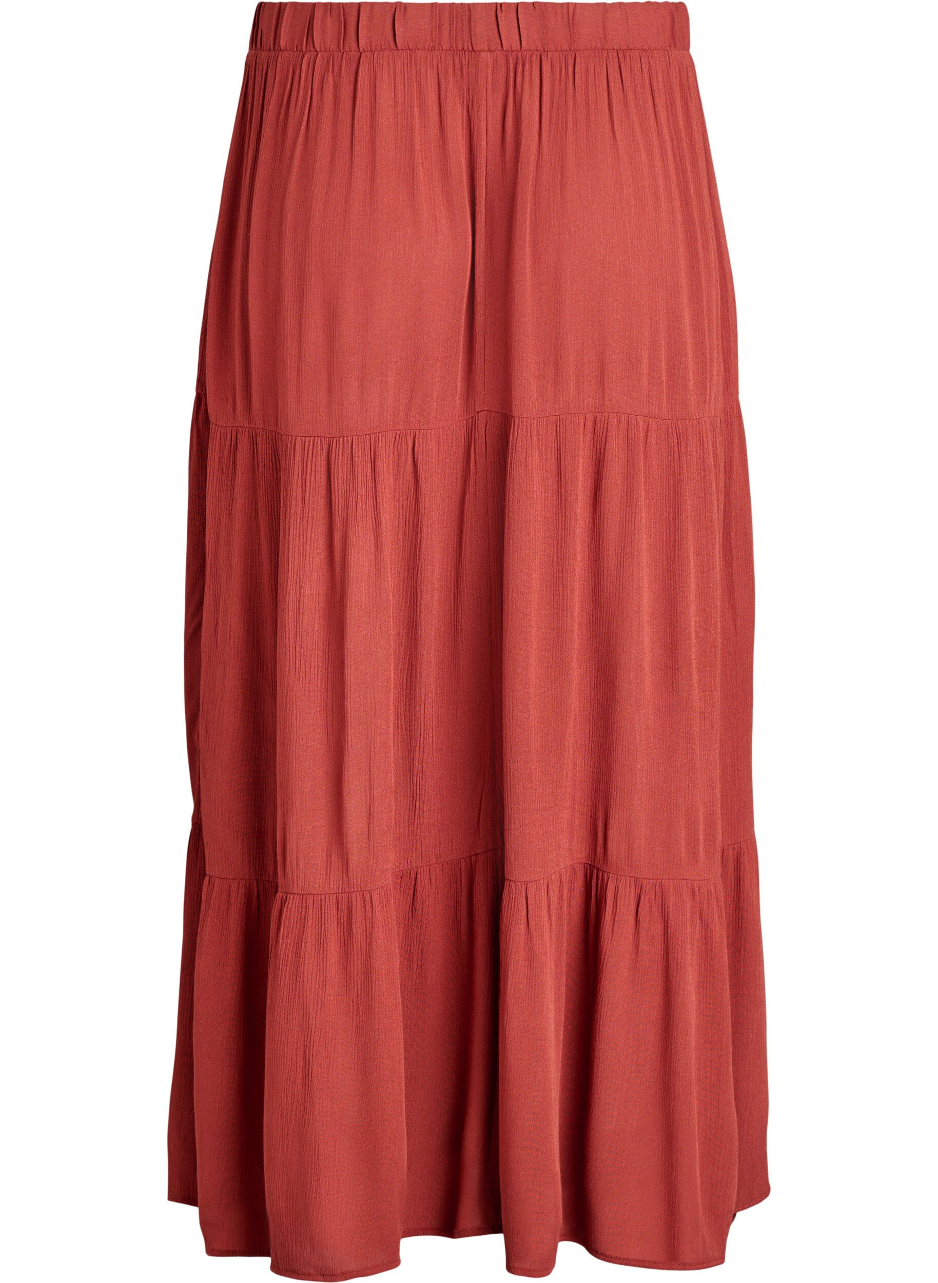 ZizziLange rok met elastiek in de taille, Rood, Packshot image number 1