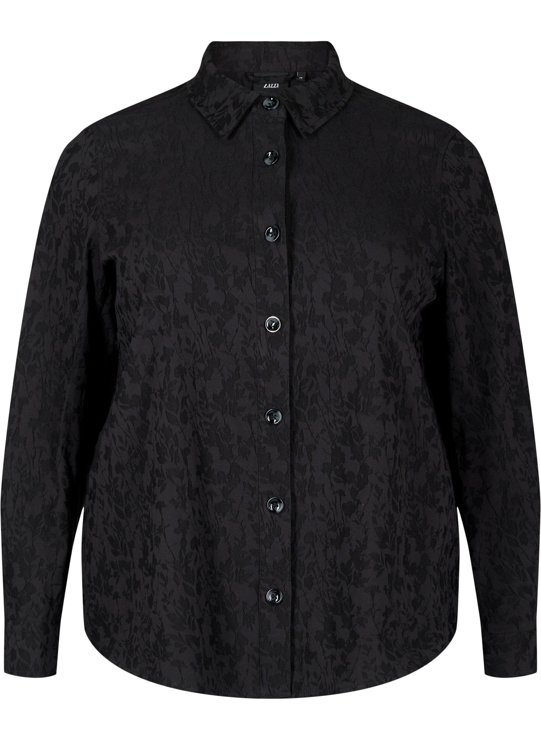 Zizzi Viscose shirtjas met ton-sur-ton patroon, Black, Packshot image number 0