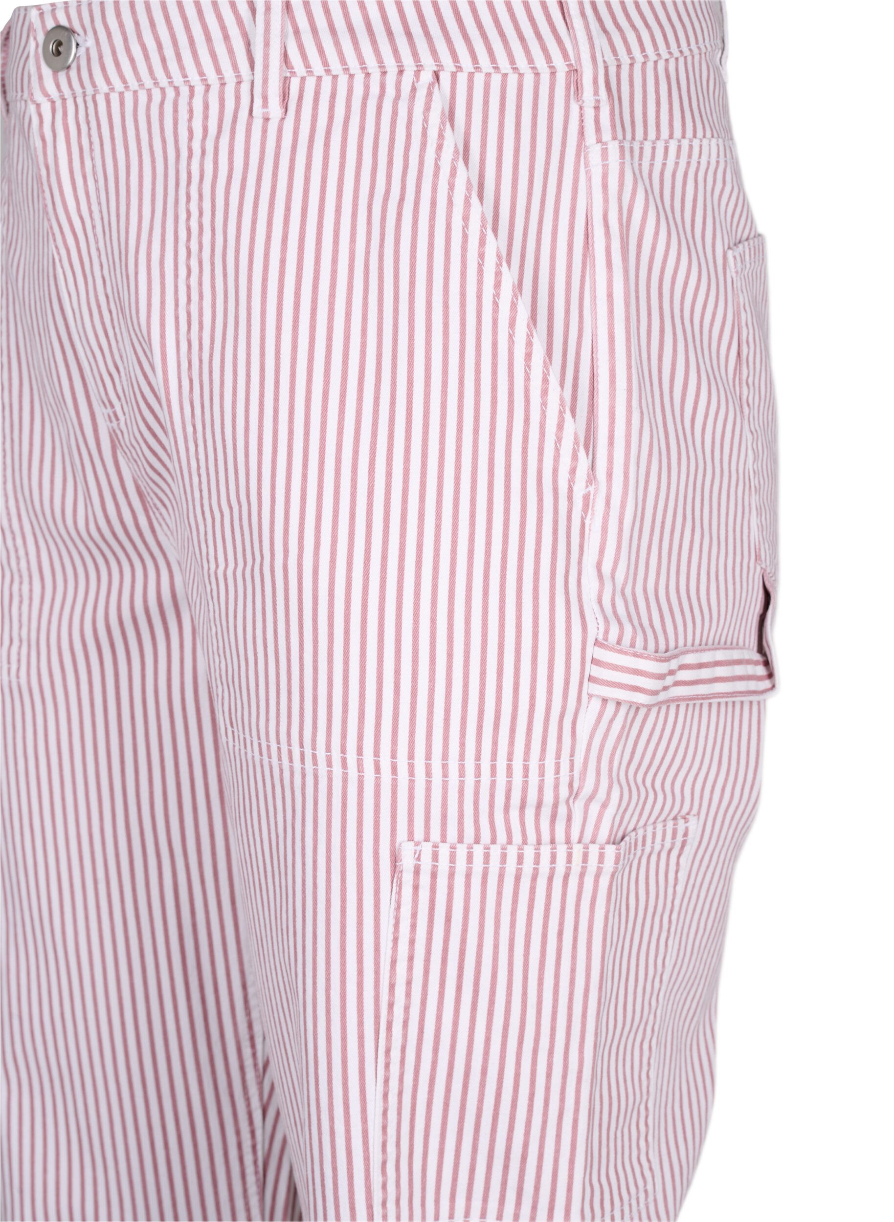 Zizzi Gestreepte cargo jeans met rechte pasvorm, Rose White Stripe, Packshot image number 2