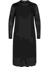 Midi-jurk met lange mouwen in mesh, Black, Packshot