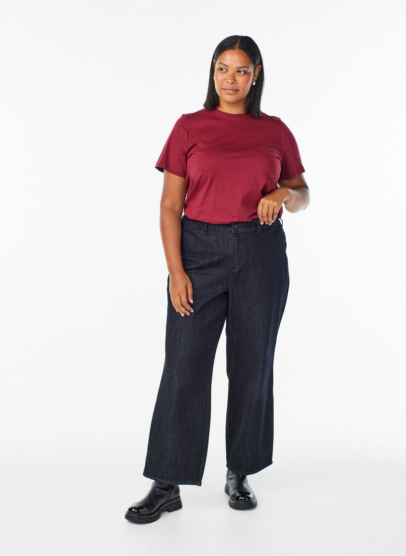 Basic katoenen T-shirt met ronde hals, Donker Bordeaux, Model image number 1
