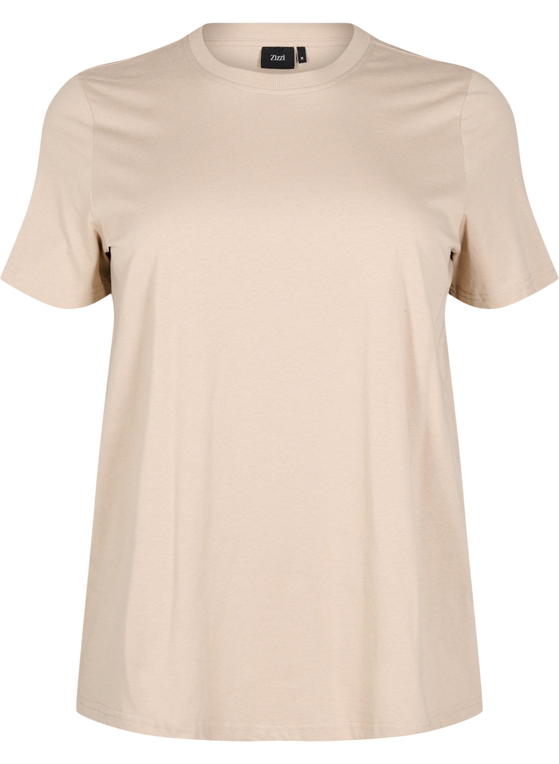 ZizziBasic katoenen T-shirt met ronde hals, Beige, Packshot image number 0