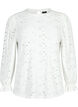 Blouse met lange mouwen en gaatjespatroon, Bright White, Packshot image number 0