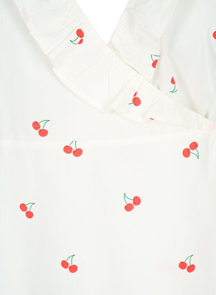 Cherry print wrap blouse in cotton, B. White/Cherry, Packshot image number 2