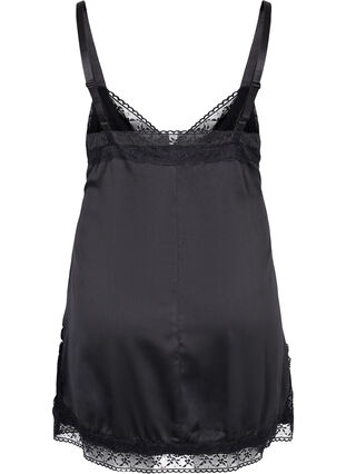 Pyjama jurk met kant en split, Black, Packshot image number 1
