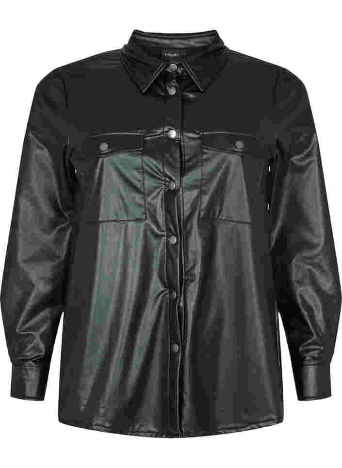 Imitatieleren overhemd, Black, Packshot image number 0