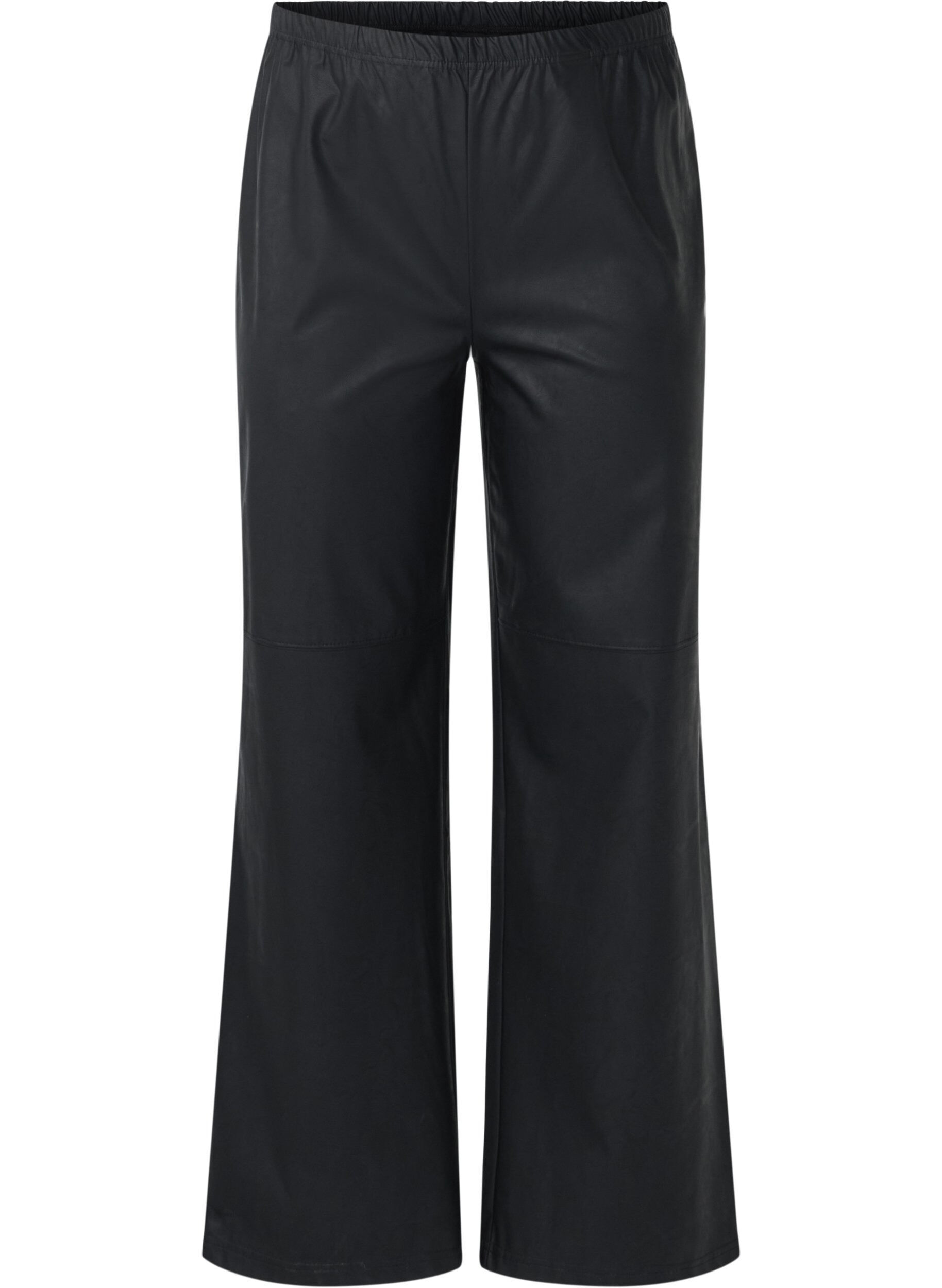 Zizzi Losse imitatielederen broek met elastische tailleband, Black, Packshot image number 0
