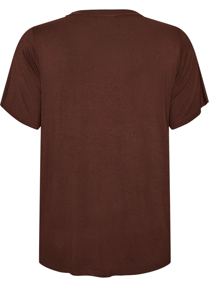 Viscose T-shirt met strassteentjes, Bruin, Packshot image number 1