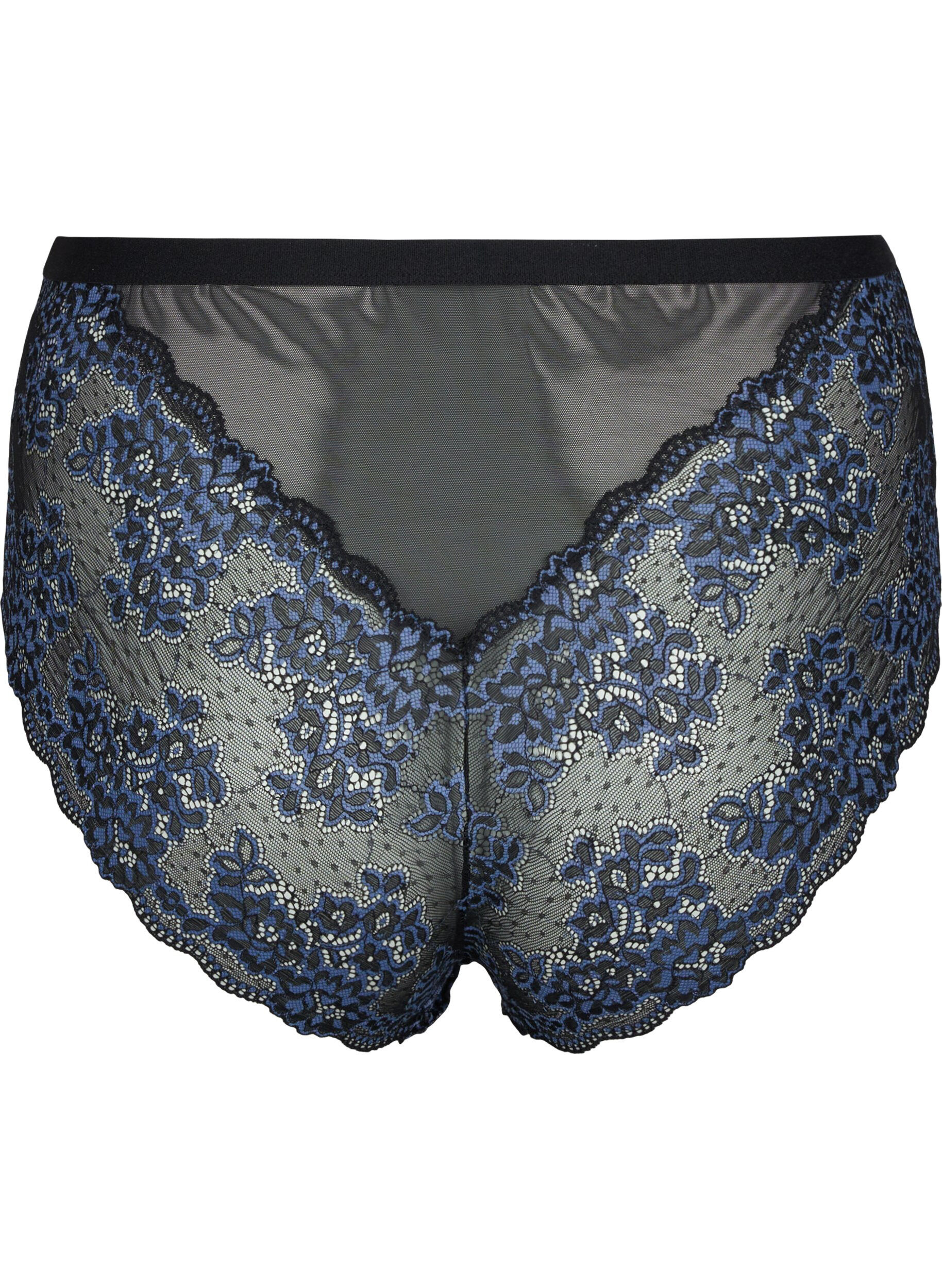 Zizzi Kanten slip met high waist, Black w. blue lace, Packshot image number 1