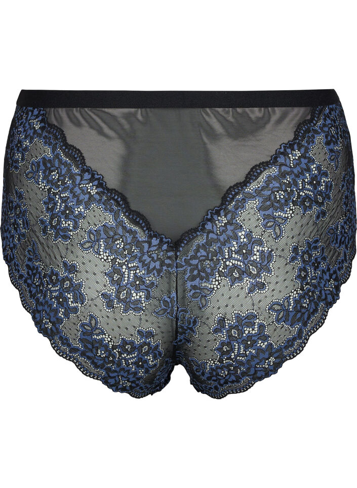 Kanten slip met high waist, Black w. blue lace, Packshot image number 1