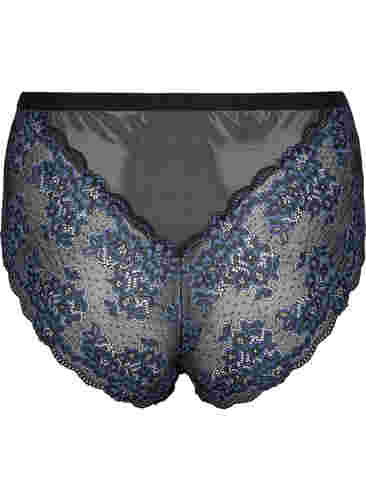Kanten slip met high waist, Black w. blue lace, Packshot image number 1