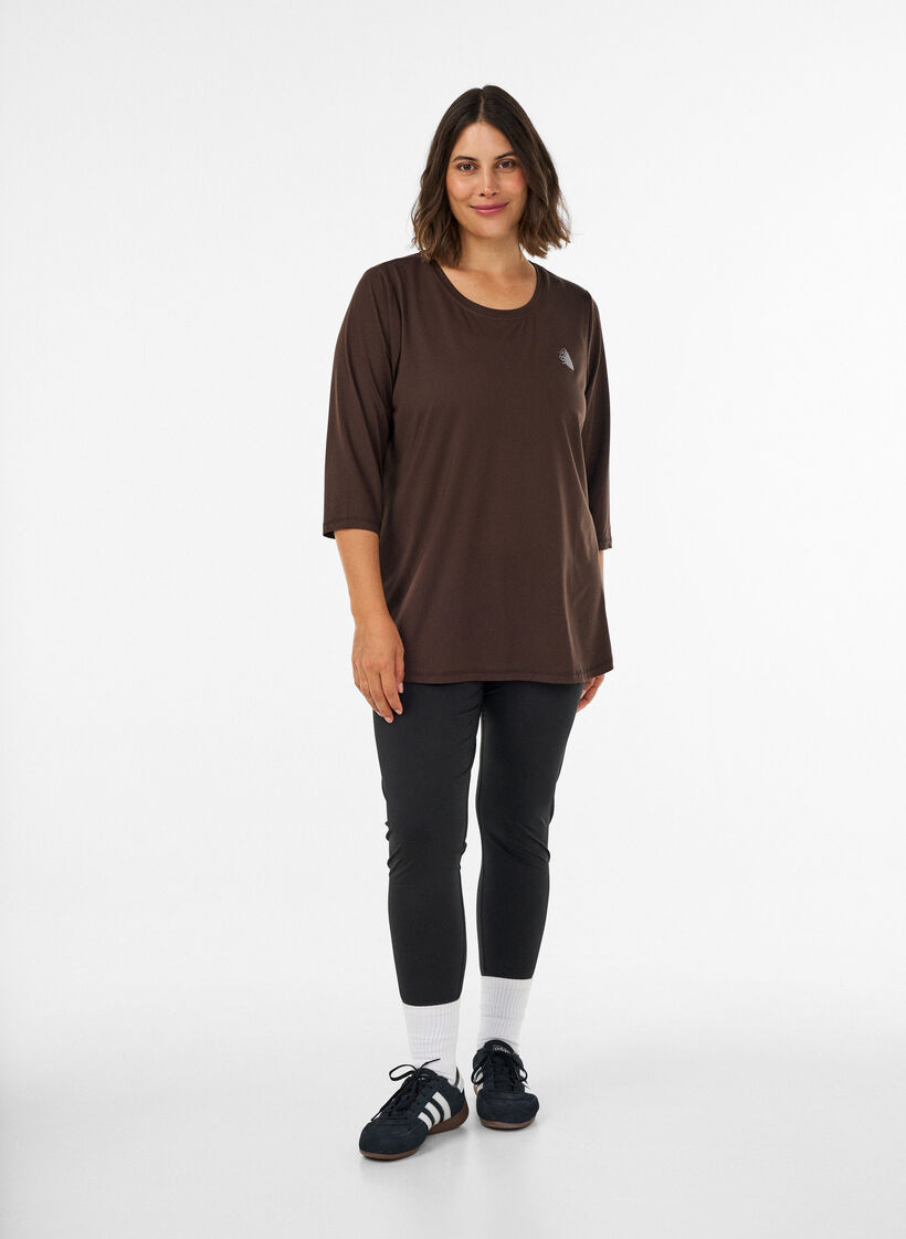 Sporttop met 3/4 mouwen, Bruin, Model image number 1