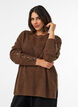 Gebreide blouse met ribstructuur en knoopdetails, Bruin, Model image number 0