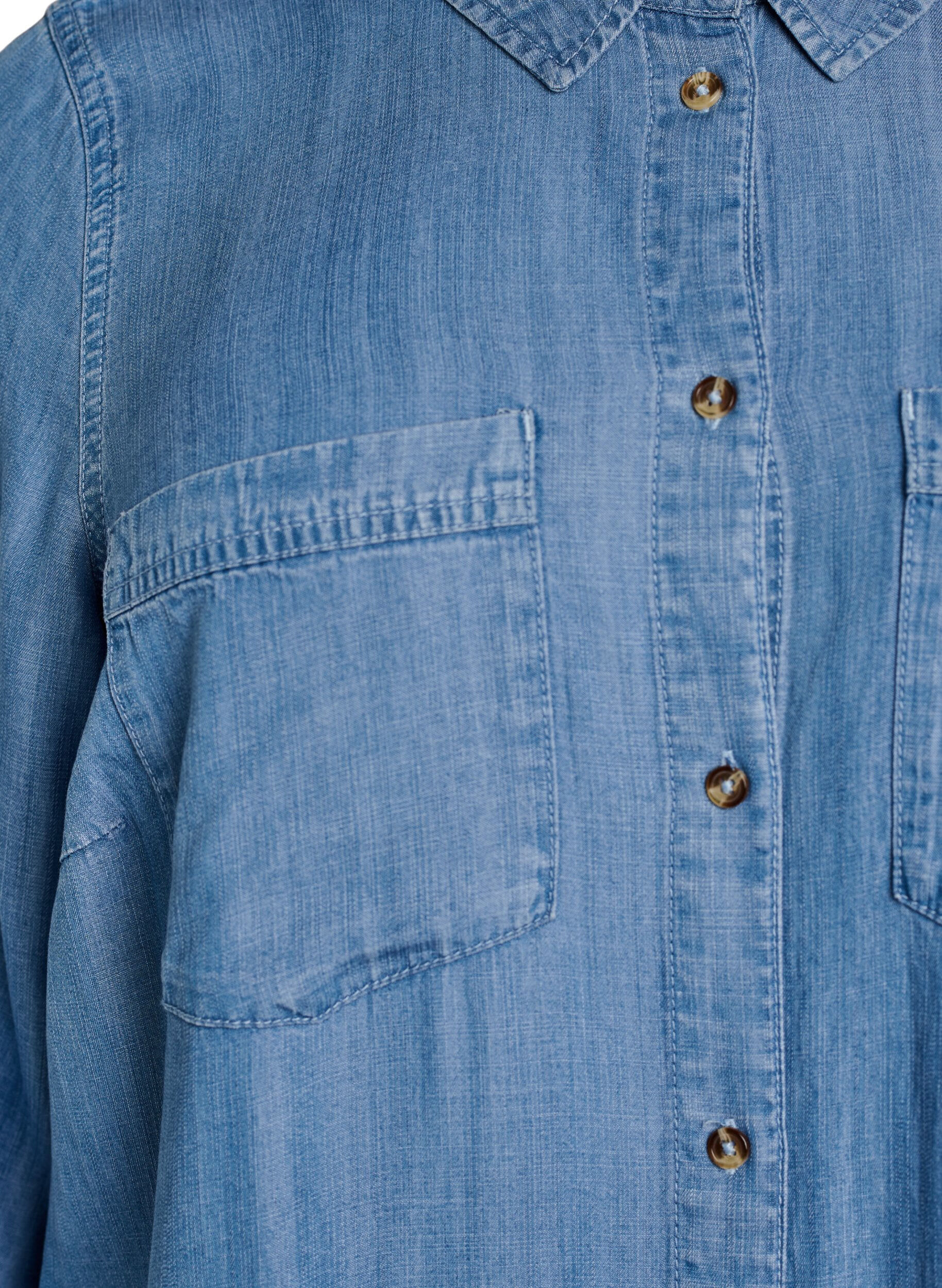 Zizzi Midi overhemdjurk in zachte lyocell denim., Blauw, Packshot image number 2